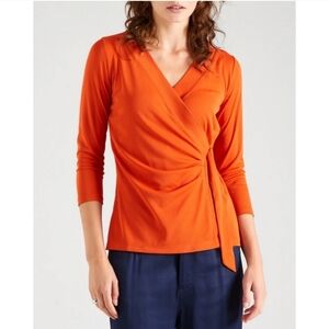 Lauren Ralph Lauren Black Label Wrap Top 3/4 Sleeve Blouse Orange Sz 1x